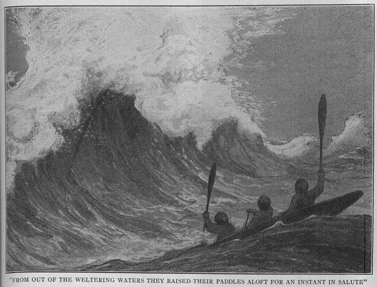 paddlers and giant wave