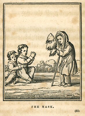 a child scares two others with a mask