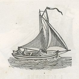 a small boat with sails and three sailors