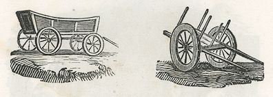 a large wagon and a two-wheeled cart