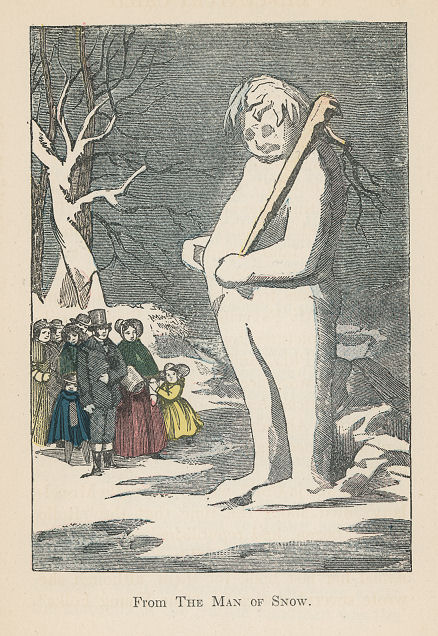 people talk to a snow giant
