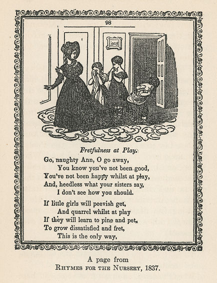 a woman chastises three girls; poem below