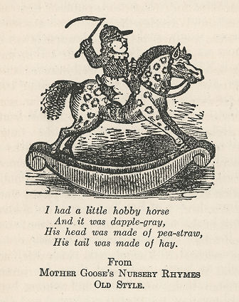 boy on rocking horse; text below