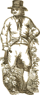 Robert Merry, with two non-wooden legs, stands beside a bush