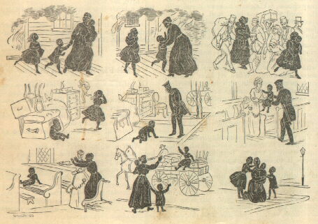 nine panels showing a family in the fire