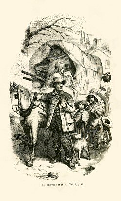 people travel in a covered wagon