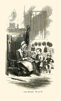 little children surround an old woman