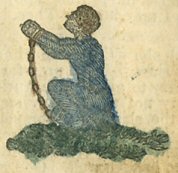 kneeling slave raises chained hands to heaven
