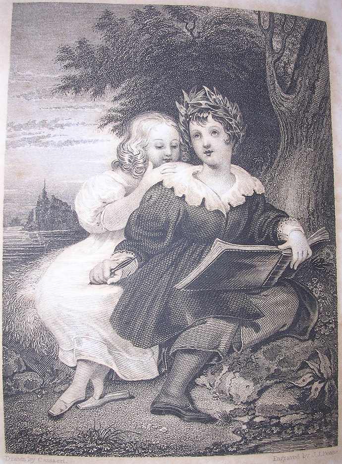 a white boy wearing a laurel pauses for inspiration as he draws, while a white girl looks over his shoulder