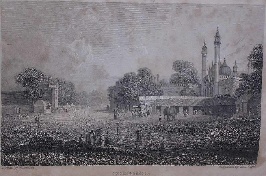 people and an elephant in front of various buildings, including a grand palace