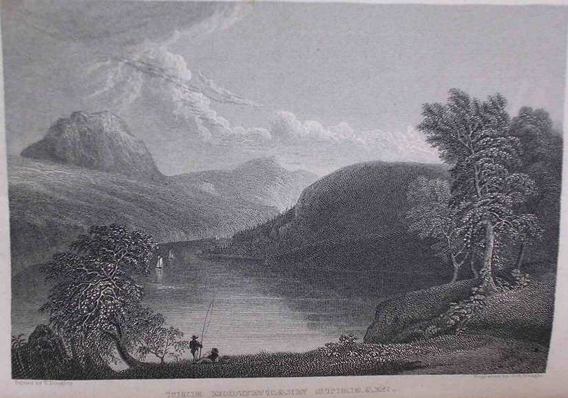 a landscape, with large lake and fishermen